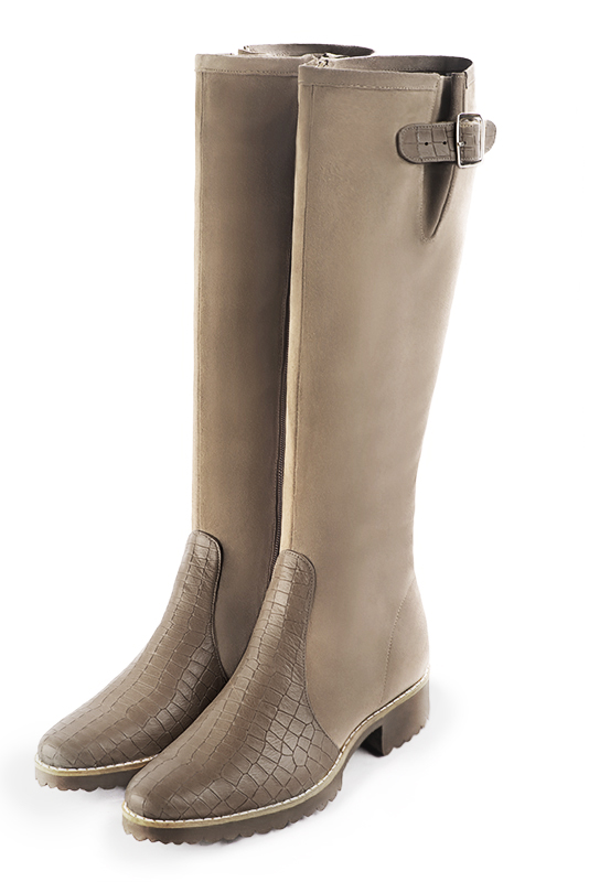 French elegance and refinement for these bronze beige knee-high boots with buckles, 
                available in many subtle leather and colour combinations. Record your foot and leg measurements.
We will adjust this beautiful boot with inner zip to your leg measurements in height and width.
The outer buckle allows for width adjustment.
You can customise the boot with your own materials, colours and heels on the "My Favourites" page.
 
                Made to measure. Especially suited to thin or thick calves.
                Matching clutches for parties, ceremonies and weddings.   
                You can customize these knee-high boots to perfectly match your tastes or needs, and have a unique model.  
                Choice of leathers, colours, knots and heels. 
                Wide range of materials and shades carefully chosen.  
                Rich collection of flat, low, mid and high heels.  
                Small and large shoe sizes - Florence KOOIJMAN